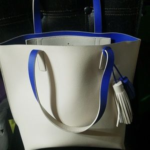 Large Authentic Kate Spade Leather Tote White/Blue